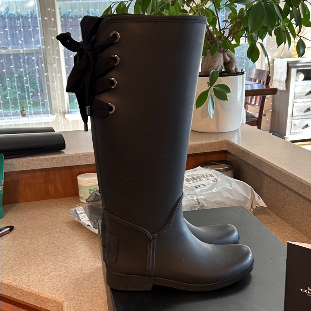 Coach Black Knee High Rain Boots- only worn once. Comes with box and packet. - Picture 7 of 7